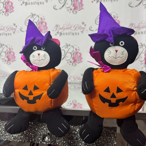 AVON Plush Halloween Black Cat Witch Wizard Pumpkin Candy Bucket Party vintage